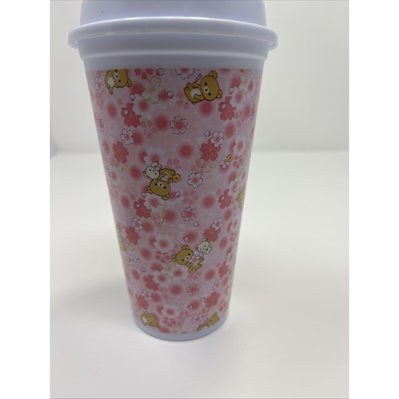 San-X Rilakkuma Round‎ 1 Plastic Tumbler Cup 16oz Pink Cute 6.25" NEW Sanrio - Picture 3 of 5